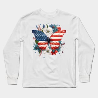 4th of July Floral Butterfly Lover Long Sleeve T-Shirt